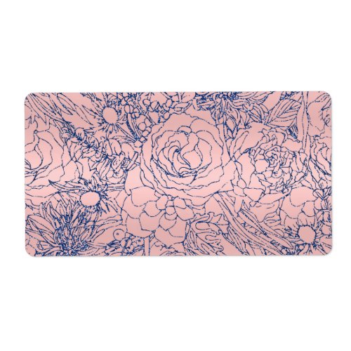 Stylish Metallic Navy Blue and Pink Floral Design Label