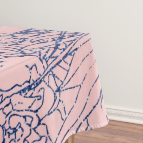 Stylish Metallic Navy Blue and Pink Floral Design Tablecloth