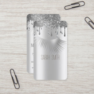 Stylish Metallic Silver Glitter Drips Eyelashes Business Card