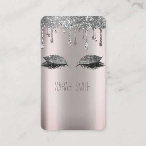 Stylish  Metallic Silver Glitter Drips Eyelashes Business Card