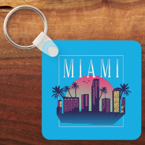 Stylish Miami Florida Retro City Logo Keychain