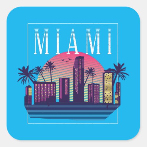 Stylish Miami Florida Retro City Logo Square Sticker