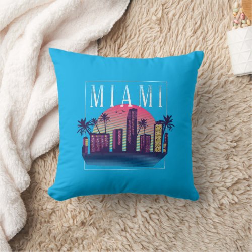 Stylish Miami Florida Retro City Logo Throw Pillow