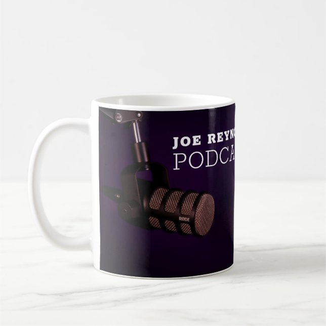 Stylish Microphone, Podcaster, Podcast Advertising Coffee Mug (Left)