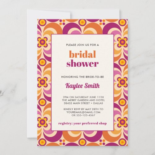 Stylish Mid_Century Floral Purple Orange BRIDAL Invitation