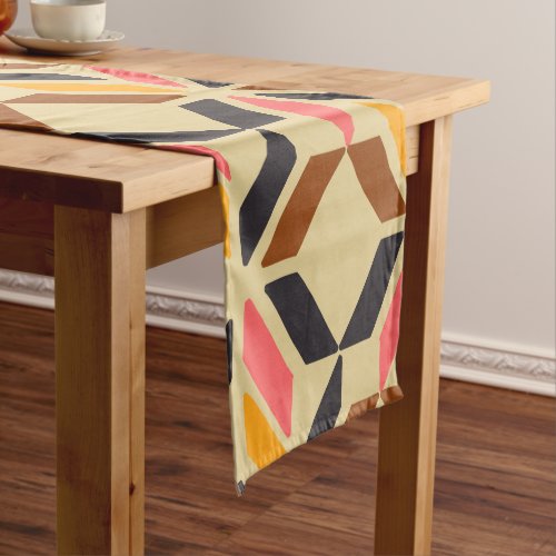 Stylish Mid Century Mod Geometric Shapes in Brown  Short Table Runner