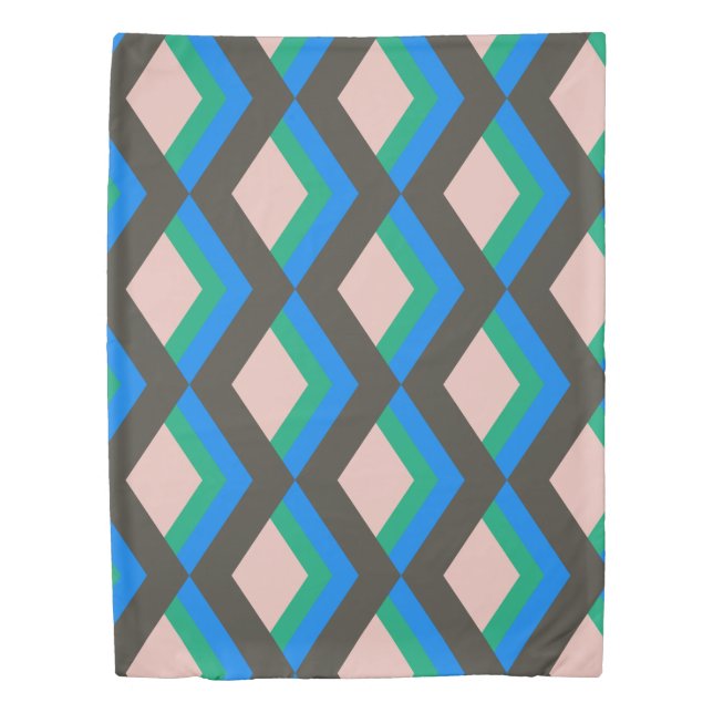 Stylish Mid Century Mod Pattern in Blue and Green  Duvet Cover (Front)