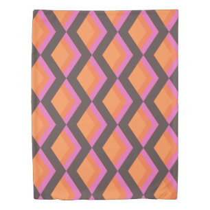 Stylish Mid Century Mod Pattern in Pink and Brown  Duvet Cover