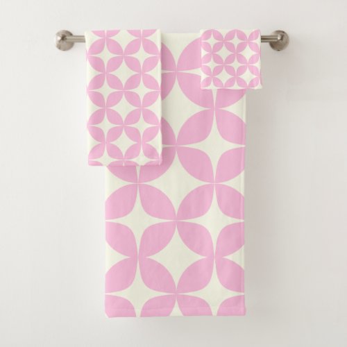 Stylish Mid Century Modern Pattern Cute Pink Bath Towel Set