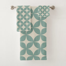 Stylish Mid Century Modern Pattern in Sage Green Bath Towel Set