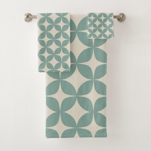 Stylish Mid Century Modern Pattern in Sage Green Bath Towel Set