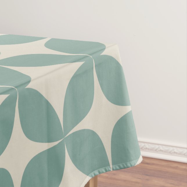 Stylish Mid Century Modern Pattern in Sage Green Tablecloth (In Situ)