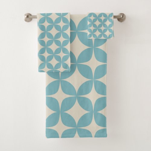 Stylish Mid Century Modern Pattern in Teal Blue Bath Towel Set