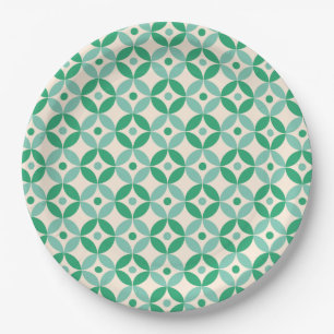 Stylish Mid Mod Geometric Pattern in Green Paper Plates