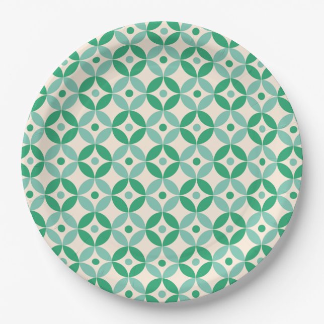 Stylish Mid Mod Geometric Pattern in Green    Paper Plates (Front)