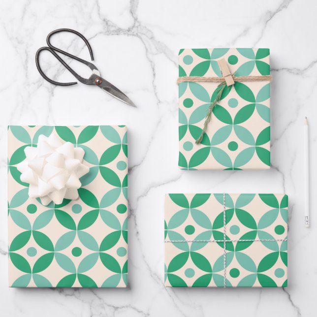 Stylish Mid Mod Geometric Pattern in Green  Wrapping Paper Sheets (Front)
