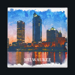 Stylish Milwaukee Wisconsin Skyline Panorama View Magnet<br><div class="desc">Beautiful Milwaukee Wisconsin watercolor inspired Magnet showcasing a panorama view of the Milwaukee cityscape with its important landmarks and buildings. Makes a great souvenir and gift idea.</div>