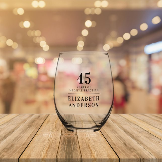 Stylish Minimal Anniversary Black Date Name  Stemless Wine Glass (Creator Uploaded)