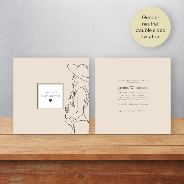 Stylish minimal beige gender neutral baby shower invitation (Creator Uploaded)