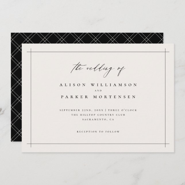 Stylish Minimal Black & Ivory Typography Wedding Invitation (Front/Back)