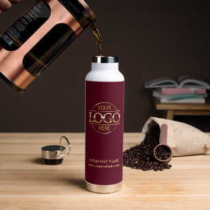 Stylish Minimal Burgundy Red Company Business Logo Water Bottle