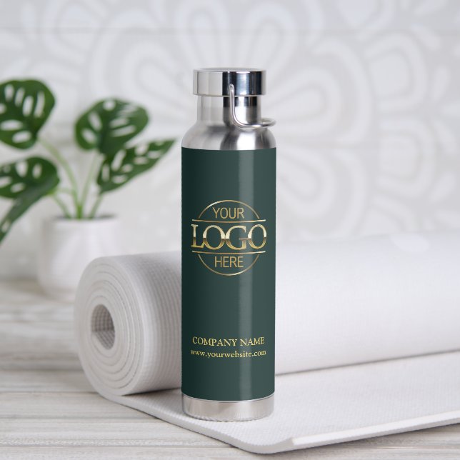 Stylish Minimal Dark Green Company Business Logo Water Bottle (Yoga)