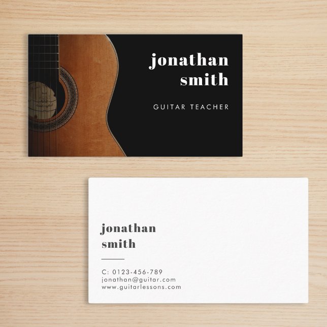 Stylish Minimal Guitar Musician Black and White Business Card (Creator Uploaded)