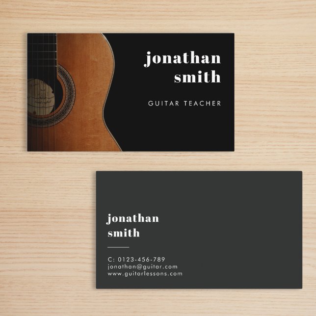 Stylish Minimal Guitar Musician Grey Business Card (Creator Uploaded)
