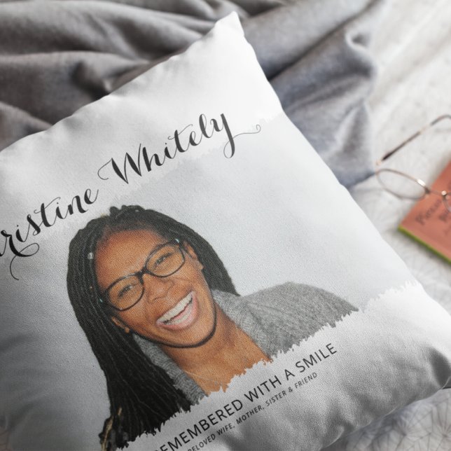 Stylish Minimal In Loving Memory Photo Keepsake Throw Pillow (Creator Uploaded)