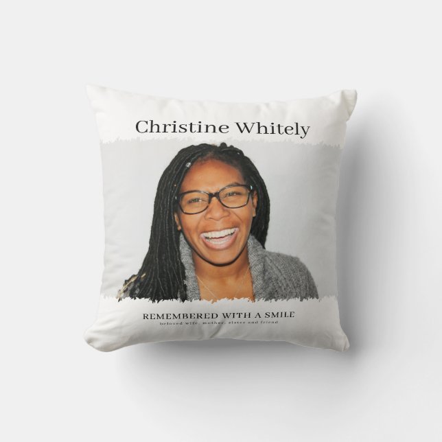 Stylish Minimal In Loving Memory Photo Keepsake Throw Pillow (Front)