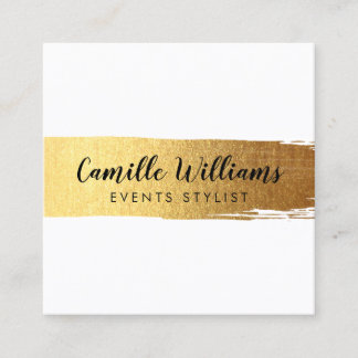 STYLISH MINIMAL luxe faux gold brush stroke Square Business Card