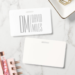 Stylish Minimal & Modern Grey Initials & Name Logo Badge