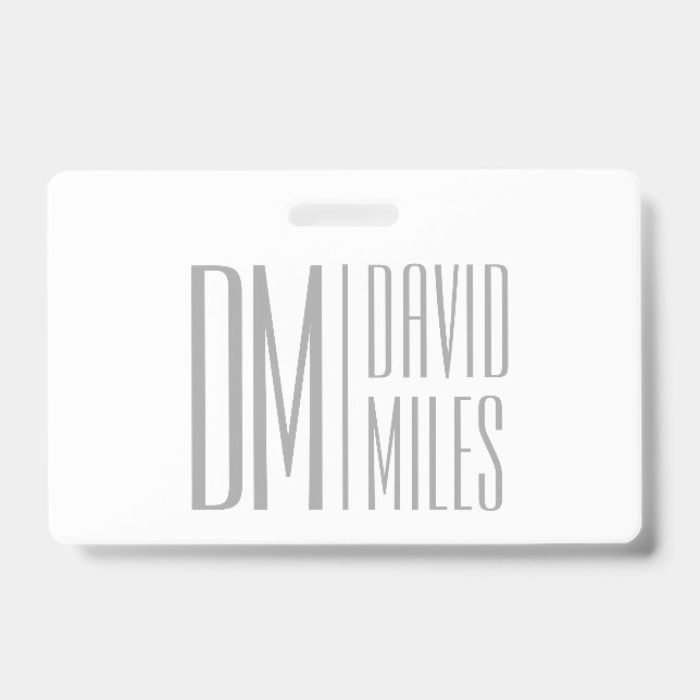 Stylish Minimal & Modern Grey Initials & Name Logo Badge (Front)