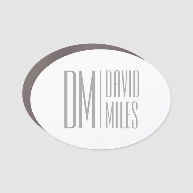 Stylish Minimal & Modern Grey Initials & Name Logo Car Magnet (Front)