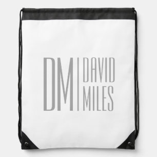 Stylish Minimal & Modern Grey Initials & Name Logo Drawstring Bag