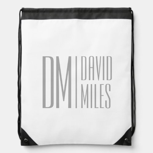 Stylish Minimal  Modern Grey Initials  Name Logo Drawstring Bag