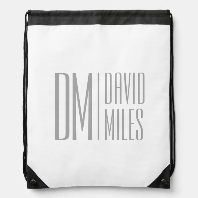 Stylish Minimal & Modern Grey Initials & Name Logo Drawstring Bag (Front)