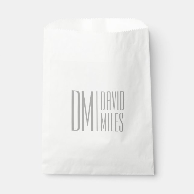 Stylish Minimal & Modern Grey Initials & Name Logo Favor Bag (Front)
