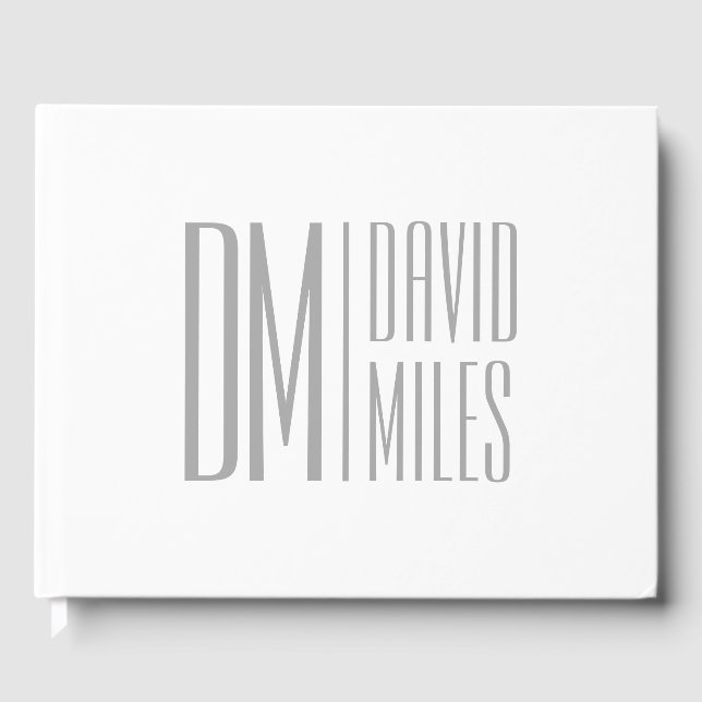 Stylish Minimal & Modern Grey Initials & Name Logo Guest Book (Front)