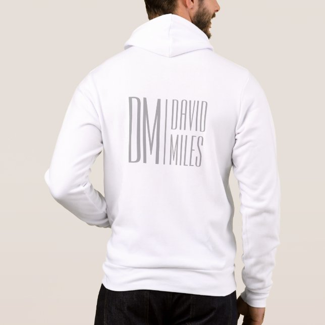 Stylish Minimal & Modern Grey Initials & Name Logo Hoodie (Back)