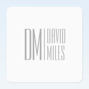 Stylish Minimal & Modern Grey Initials & Name Logo Labels