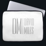 Stylish Minimal & Modern Grey Initials & Name Logo Laptop Sleeve<br><div class="desc">Modern design template,  edit as you like!</div>