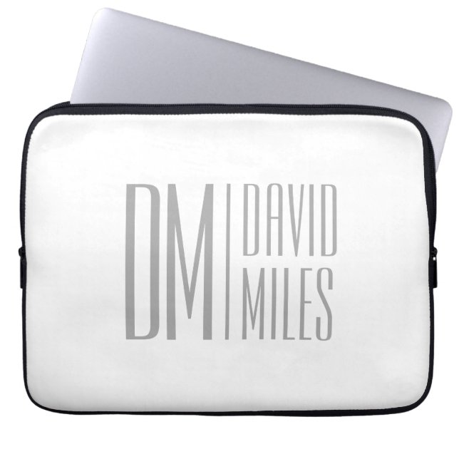 Stylish Minimal & Modern Grey Initials & Name Logo Laptop Sleeve (Front)