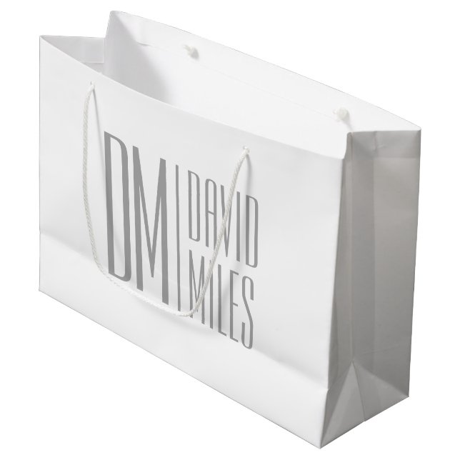 Stylish Minimal & Modern Grey Initials & Name Logo Large Gift Bag (Front Angled)