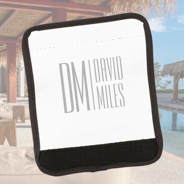 Stylish Minimal & Modern Grey Initials & Name Logo Luggage Handle Wrap (Creator Uploaded)