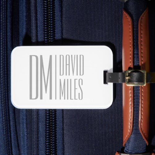 Stylish Minimal  Modern Grey Initials  Name Logo Luggage Tag