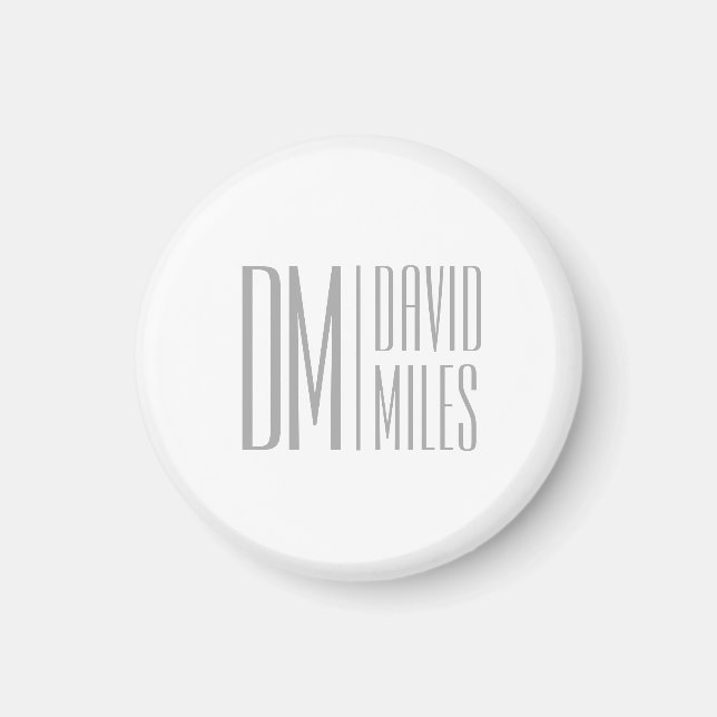 Stylish Minimal & Modern Grey Initials & Name Logo Magnet (Front)
