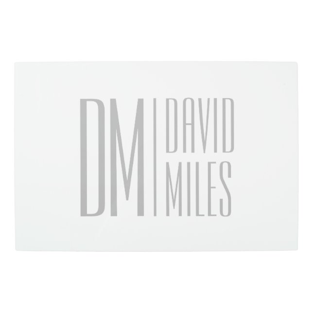 Stylish Minimal & Modern Grey Initials & Name Logo Metal Print (Front)