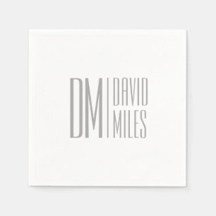 Stylish Minimal & Modern Grey Initials & Name Logo Napkins