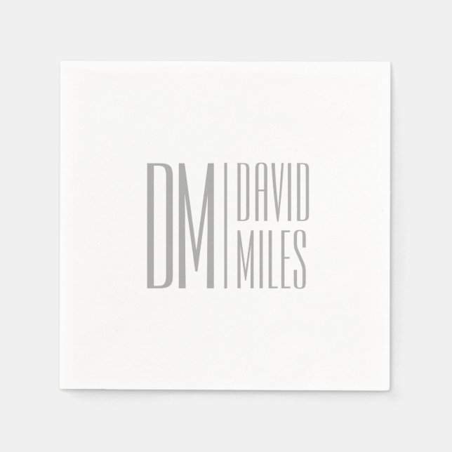 Stylish Minimal & Modern Grey Initials & Name Logo Napkins (Front)